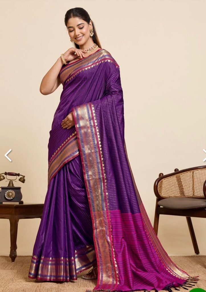 Purple Zari Triangle-Border Saree