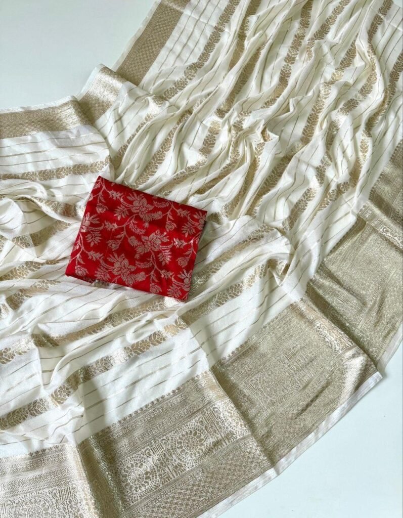 Ivory Gold Zari Border Saree