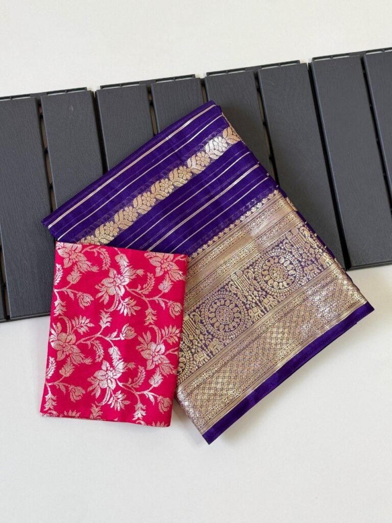 Purple-Pink Brocade Silk Saree