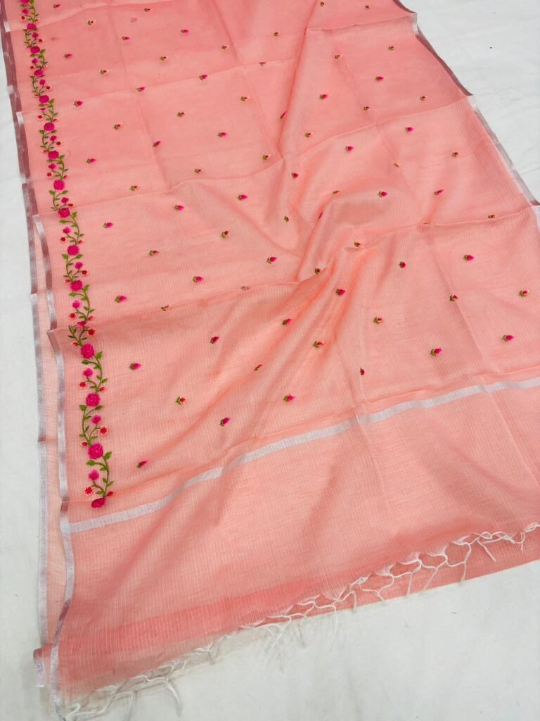 Blush Pink Floral Embroidery Saree