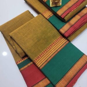 Mustard Temple-Border Cotton Saree
