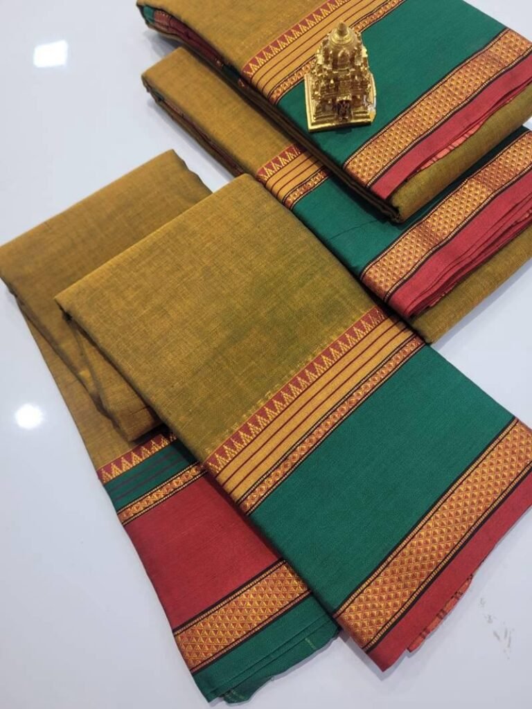 Mustard Temple-Border Cotton Saree
